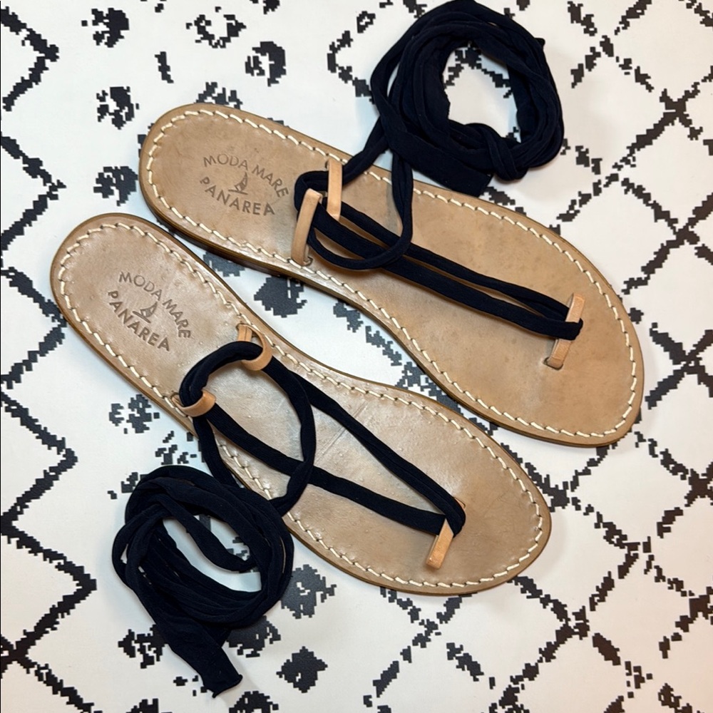 MODA MARE Panarea Black & Tan Women's Sandals - Made in Italy - EU Size 40